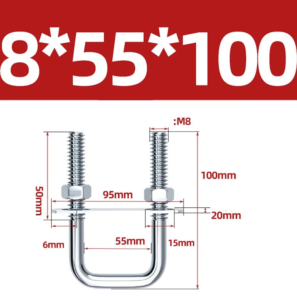 Square U - Bolts with Plate and Nuts – M6 M8 M10 M12 Zinc Plated, Trailer & Pipe Clamp Fasteners - HomeDIYer
