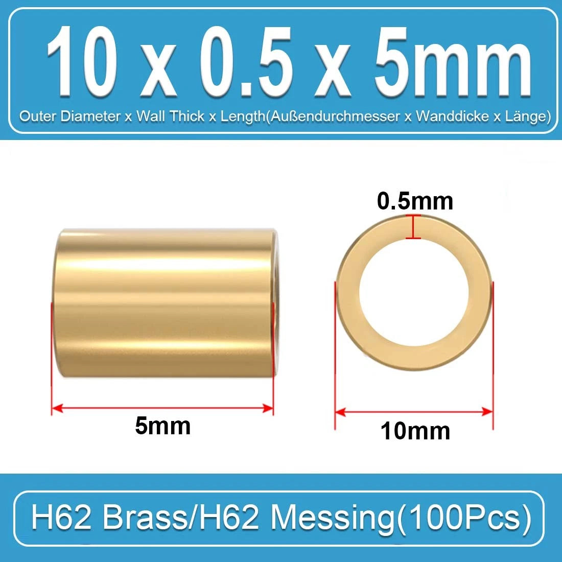 Brass Round Tube Pipe Hollow Spacers Standoff Bush Wall Thickn 0.5mm Many Sizes