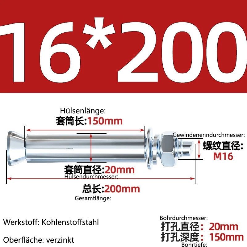 Sleeve Anchor Expansion Bolts for Concrete – Galvanised Carbon Steel M6 to M20 - HomeDIYer