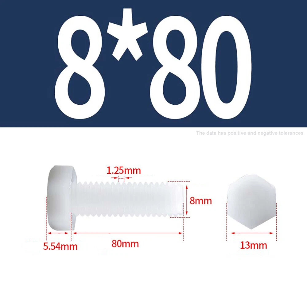 M3–M12 White Nylon Hex Bolts | Plastic Hexagon Head Machine Screws DIN 933