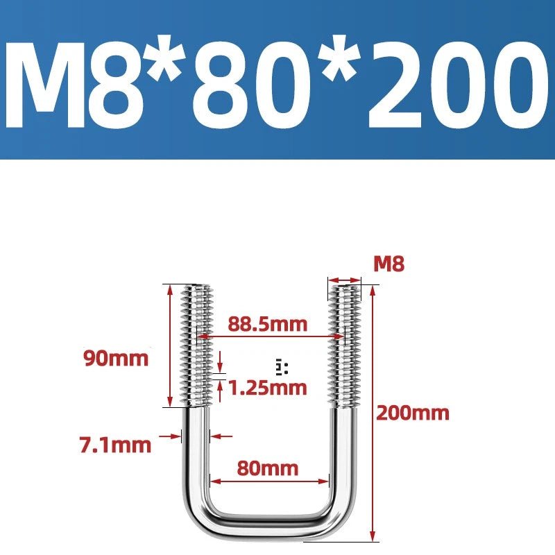 A2 304 Stainless Steel Square U - Bolt Clamp — M6 M8 M10 M12, Multiple Lengths - HomeDIYer