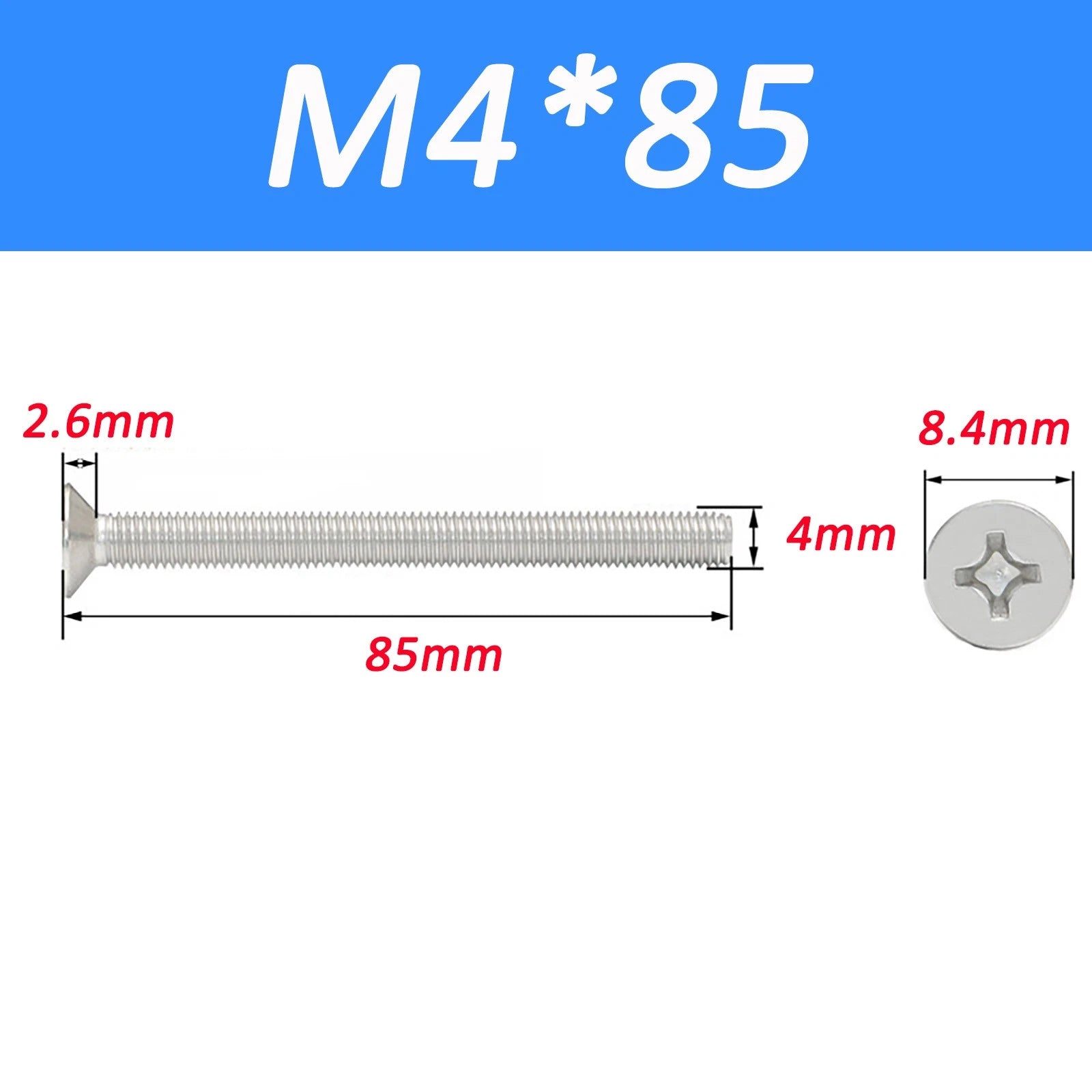 A2 Stainless Steel Countersunk Phillips Machine Screws DIN 965 — Extra Long M2–M12