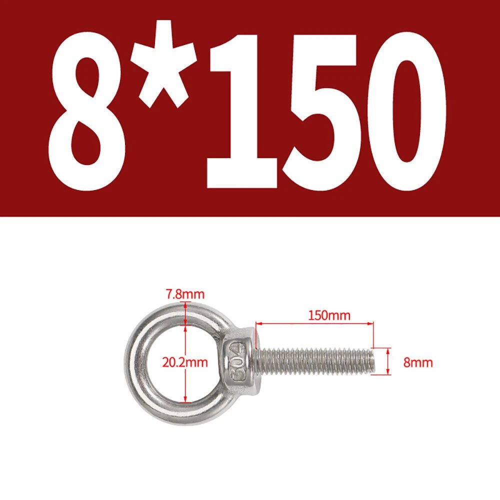 A2 Stainless Steel Lifting Eye Bolts DIN 580 — M3 M4 M5 M6 M8, 9mm–200mm - HomeDIYer