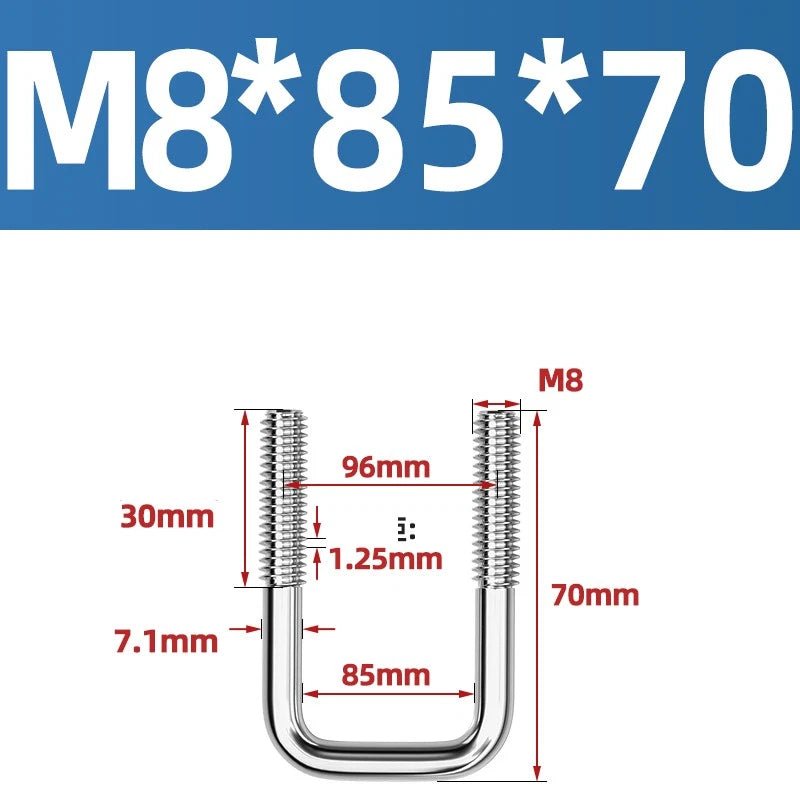 A2 304 Stainless Steel Square U - Bolt Clamp — M6 M8 M10 M12, Multiple Lengths - HomeDIYer