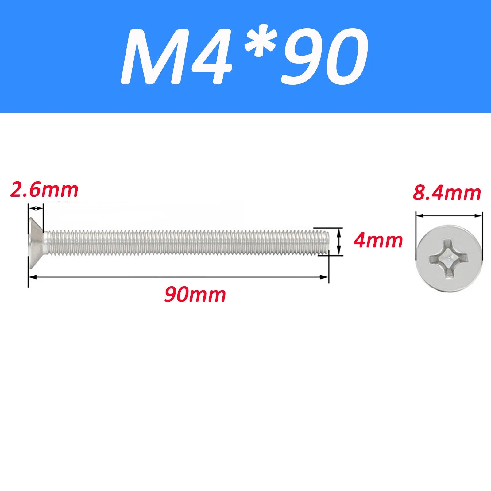 A2 Stainless Steel Countersunk Phillips Machine Screws DIN 965 — Extra Long M2–M12