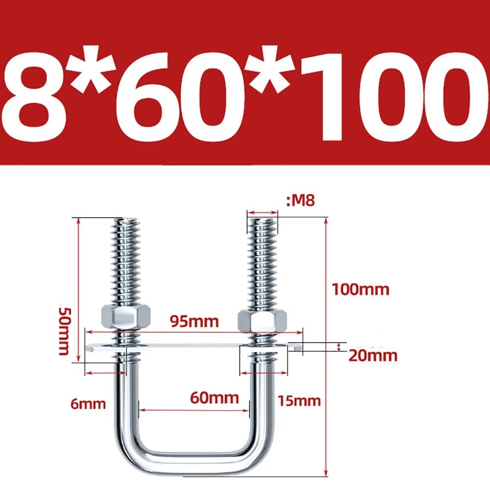 Square U - Bolts with Plate and Nuts – M6 M8 M10 M12 Zinc Plated, Trailer & Pipe Clamp Fasteners - HomeDIYer