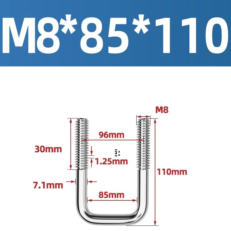 A2 304 Stainless Steel Square U - Bolt Clamp — M6 M8 M10 M12, Multiple Lengths - HomeDIYer