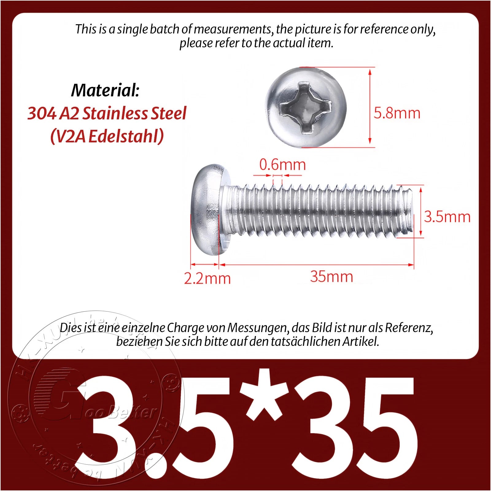 M3 M3.5 Phillips Pan Head Machine Screws – A2 Stainless Steel DIN 7985H (3–180mm Lengths)