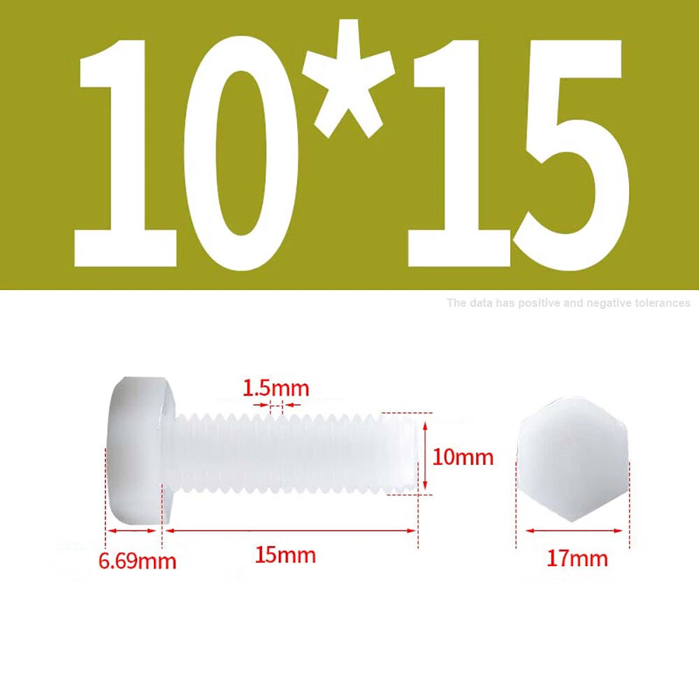 M3–M12 White Nylon Hex Bolts | Plastic Hexagon Head Machine Screws DIN 933