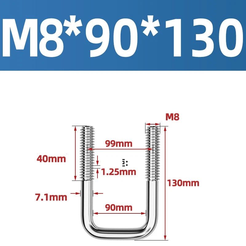 A2 304 Stainless Steel Square U - Bolt Clamp — M6 M8 M10 M12, Multiple Lengths - HomeDIYer