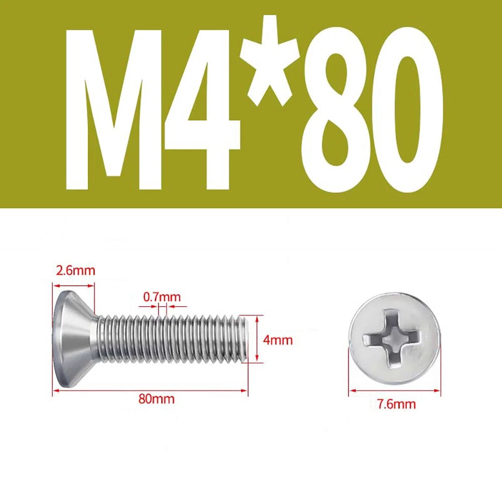 M2–M8 A4 Stainless Steel Phillips Countersunk Screws – Marine Grade, DIN 965, Fully Threaded (3–100mm)
