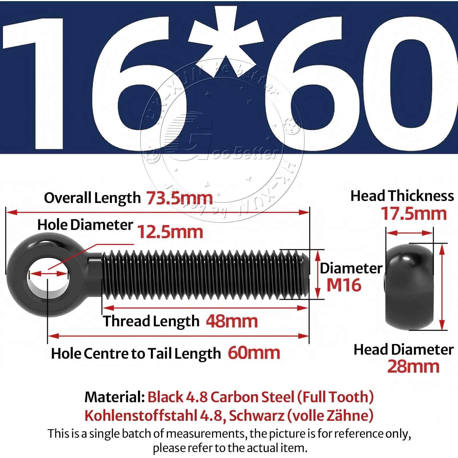 Eye Bolts Threaded Rings 4.8 Carbon Steel Catenary Wire Hanging Eyelet Screws