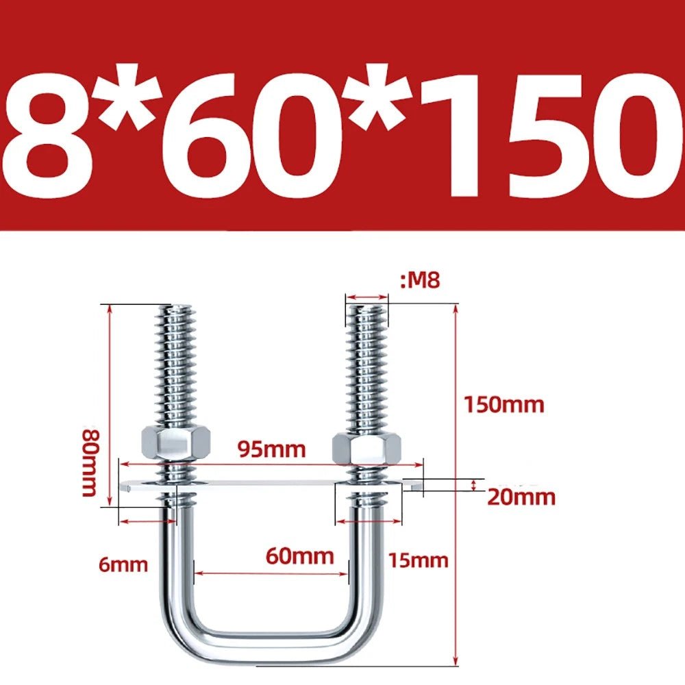 Square U - Bolts with Plate and Nuts – M6 M8 M10 M12 Zinc Plated, Trailer & Pipe Clamp Fasteners - HomeDIYer