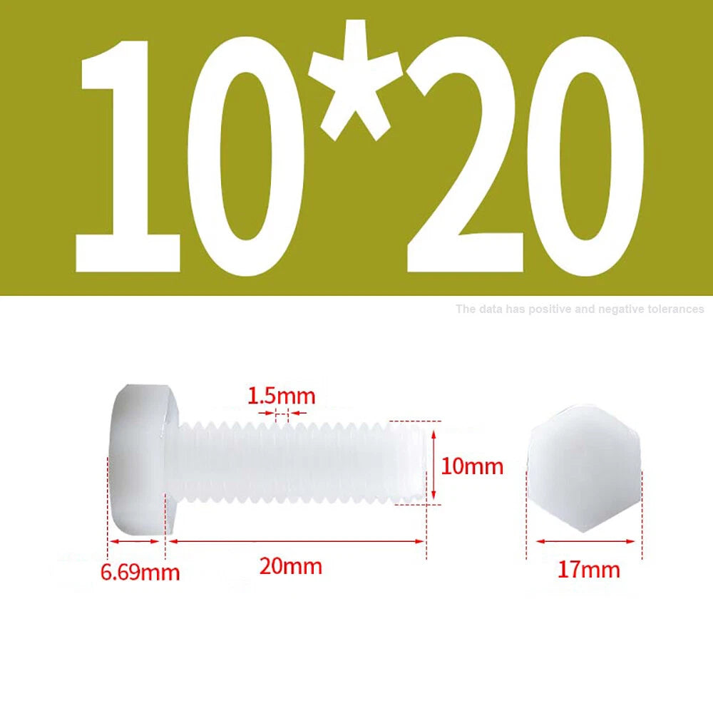 M3–M12 White Nylon Hex Bolts | Plastic Hexagon Head Machine Screws DIN 933