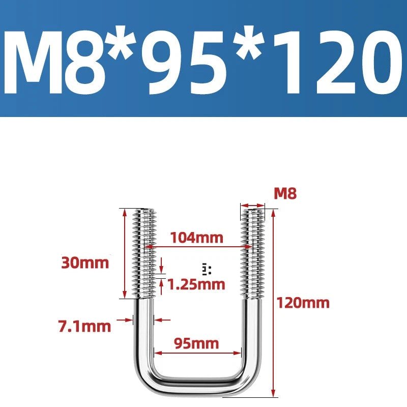 A2 304 Stainless Steel Square U - Bolt Clamp — M6 M8 M10 M12, Multiple Lengths - HomeDIYer