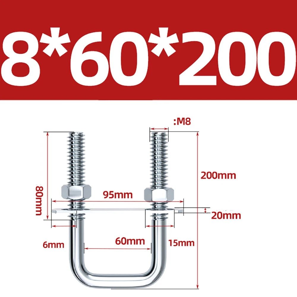 Square U - Bolts with Plate and Nuts – M6 M8 M10 M12 Zinc Plated, Trailer & Pipe Clamp Fasteners - HomeDIYer