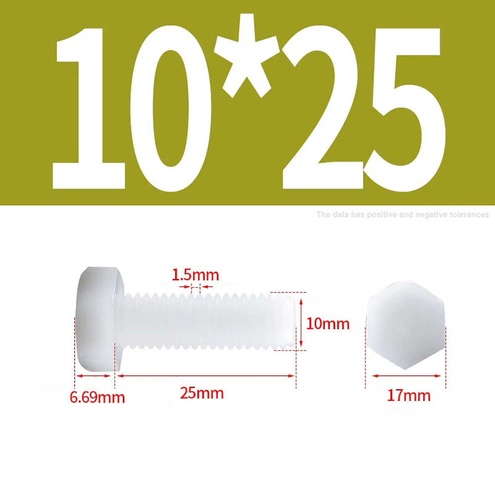 M3–M12 White Nylon Hex Bolts | Plastic Hexagon Head Machine Screws DIN 933