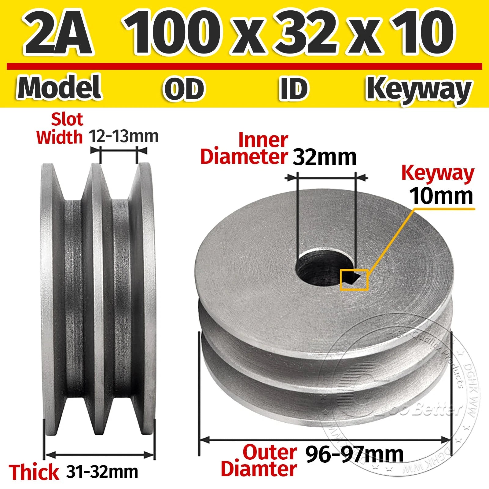 Cast Iron Drive Pulley Double Groove 2A Flat For A/V Belt Pulley OD 60mm-180mm