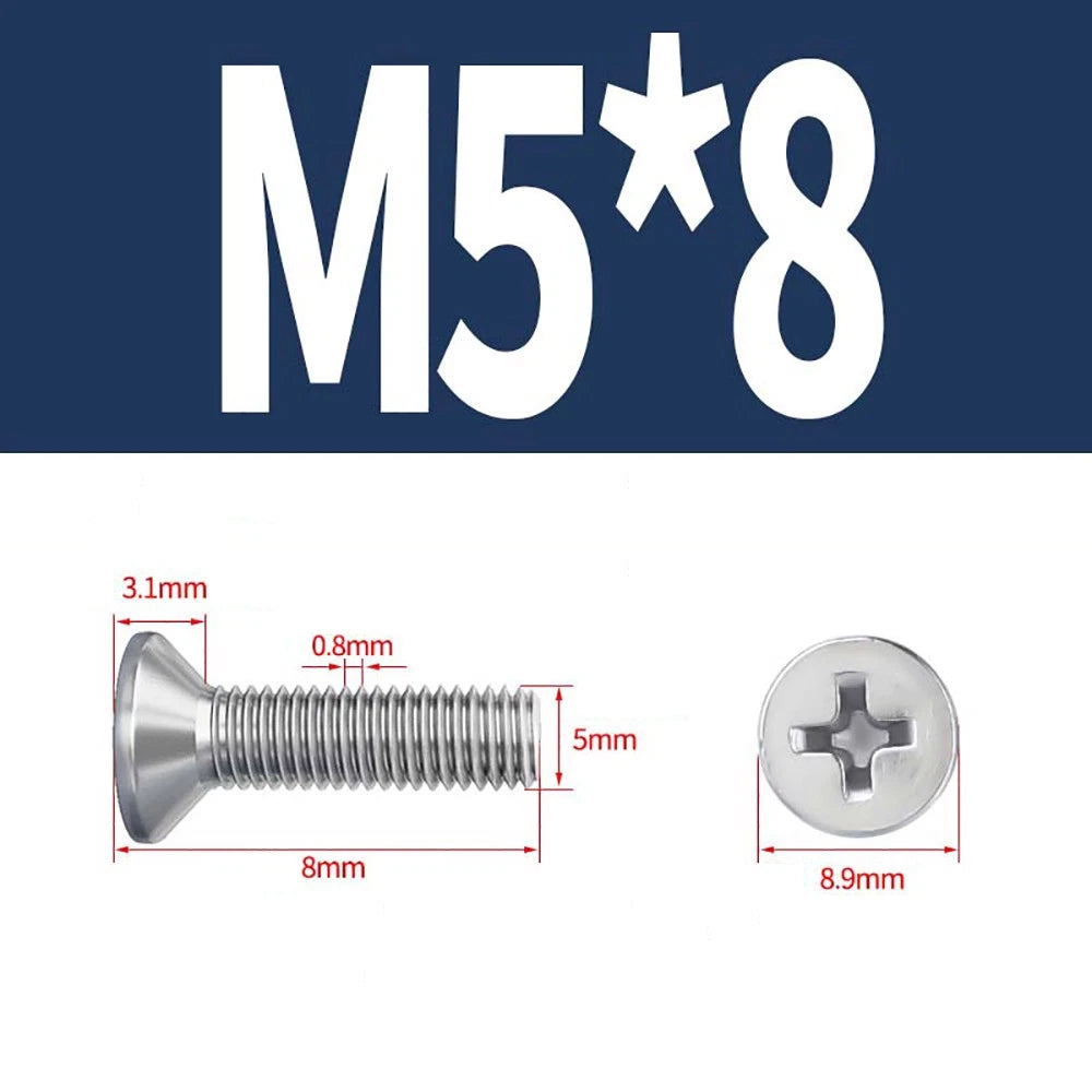 M2–M8 A4 Stainless Steel Phillips Countersunk Screws – Marine Grade, DIN 965, Fully Threaded (3–100mm)