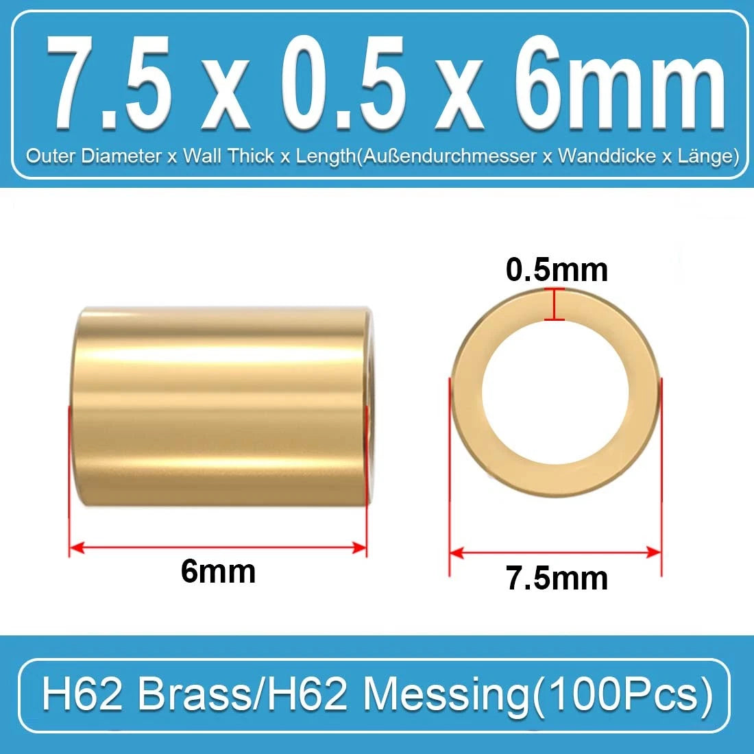 Brass Round Tube Pipe Hollow Spacers Standoff Bush Wall Thickn 0.5mm Many Sizes
