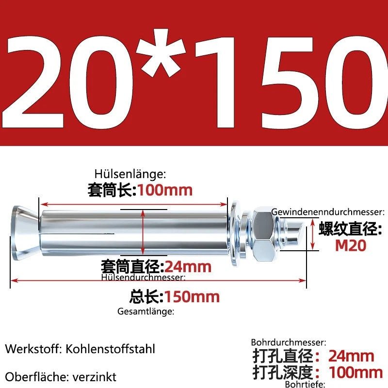 Sleeve Anchor Expansion Bolts for Concrete – Galvanised Carbon Steel M6 to M20 - HomeDIYer