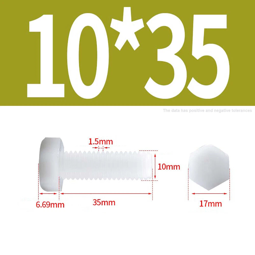 M3–M12 White Nylon Hex Bolts | Plastic Hexagon Head Machine Screws DIN 933