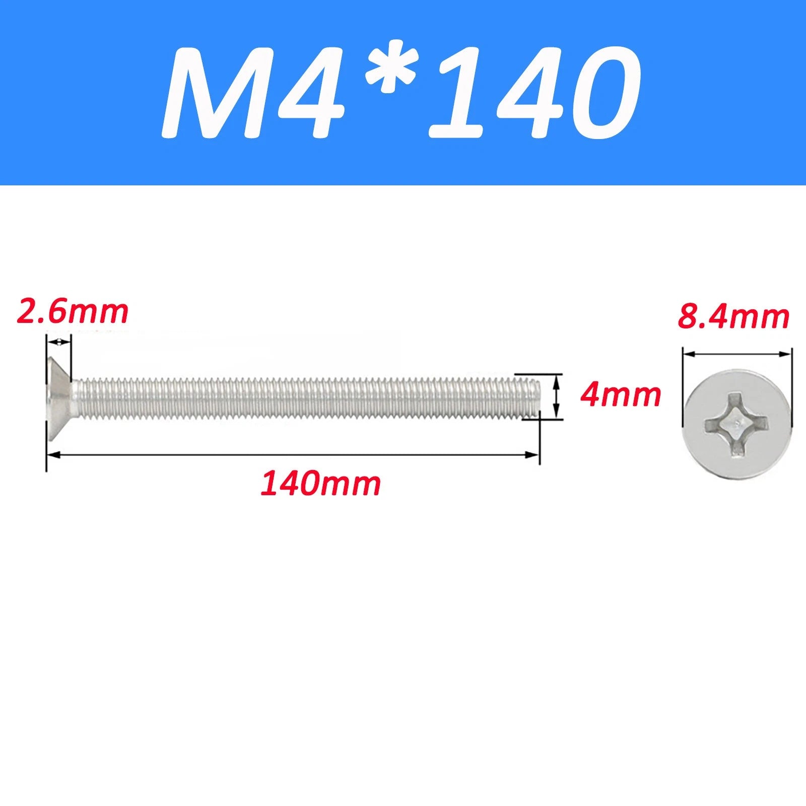 A2 Stainless Steel Countersunk Phillips Machine Screws DIN 965 — Extra Long M2–M12