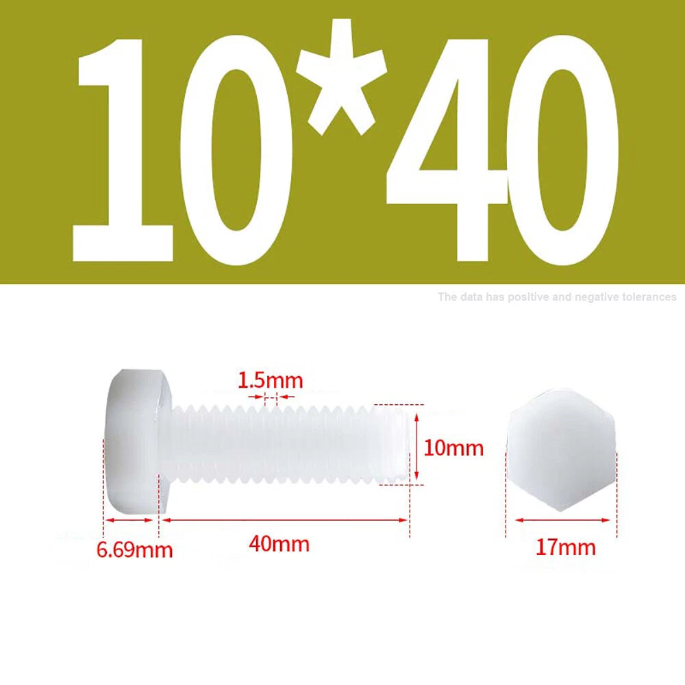 M3–M12 White Nylon Hex Bolts | Plastic Hexagon Head Machine Screws DIN 933