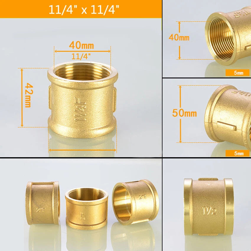 Brass BSP Female Thread Reducing Pipe Adapter Connector — 1-1/4" to 2"