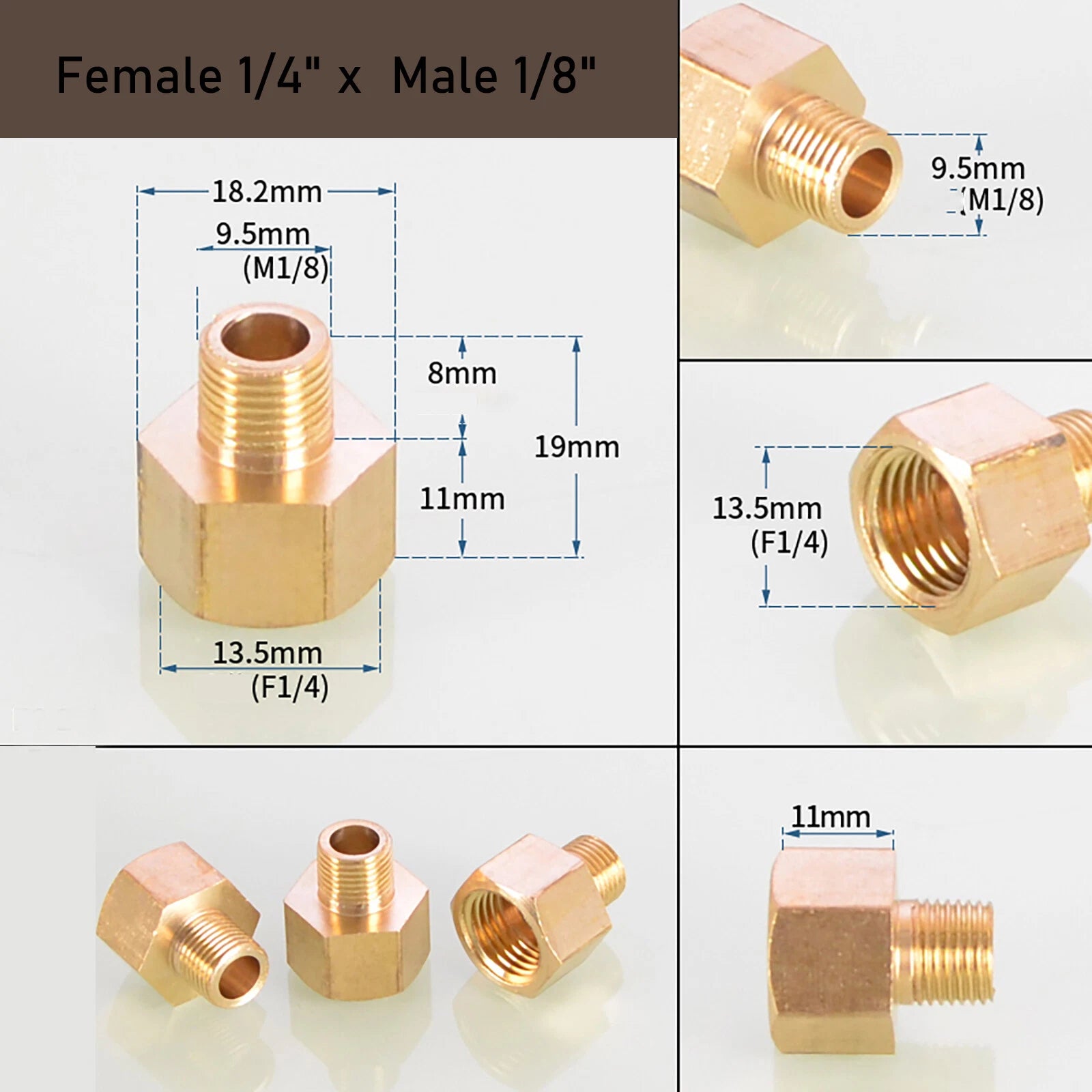 Brass BSP Reducing Nipple Connector — Male to Female Pipe Fitting Adapter (1/8" to 1")