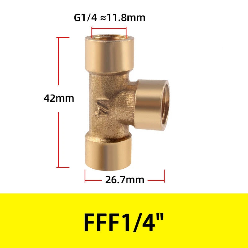 BSP Brass Tee Fitting – 90° Equal Tee Pipe Connector, Female & Male Thread, 1/8" to 1/2"