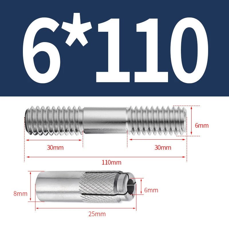 304 Stainless Steel Double - End Threaded Expansion Anchor Bolts | M6 M8 M10 M12 | 100–250mm - HomeDIYer
