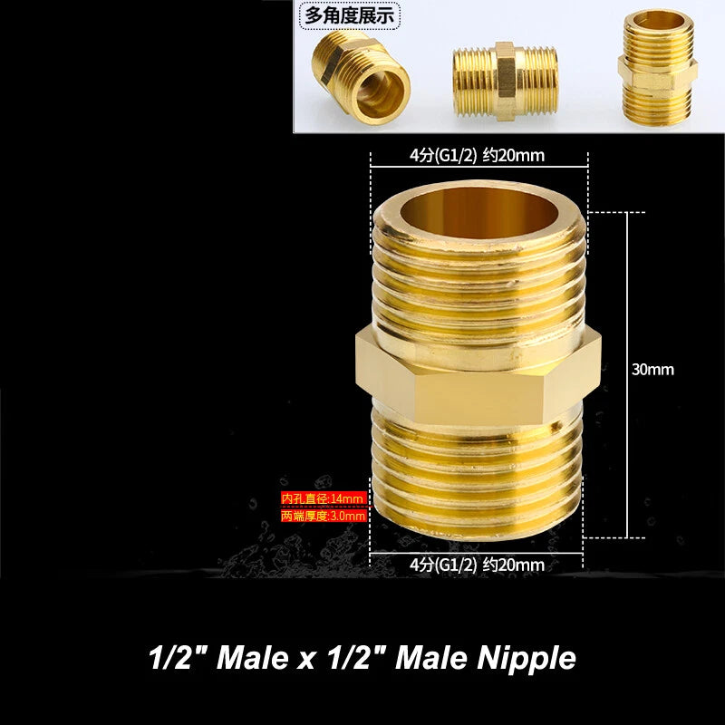 1/2" & 3/4" BSP Brass Pipe Fittings — Nipple, Elbow, Tee, Cross, Union, Plug & Bushing