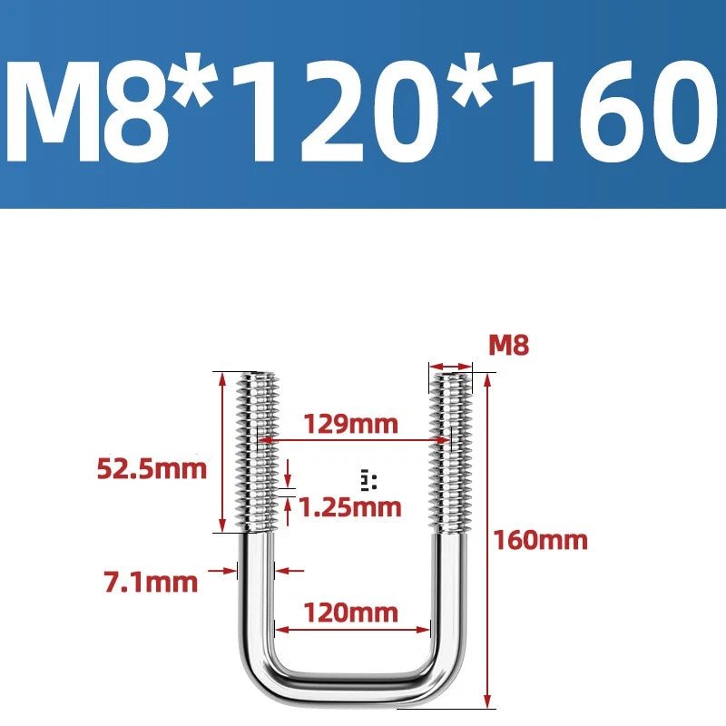 A2 304 Stainless Steel Square U - Bolt Clamp — M6 M8 M10 M12, Multiple Lengths - HomeDIYer