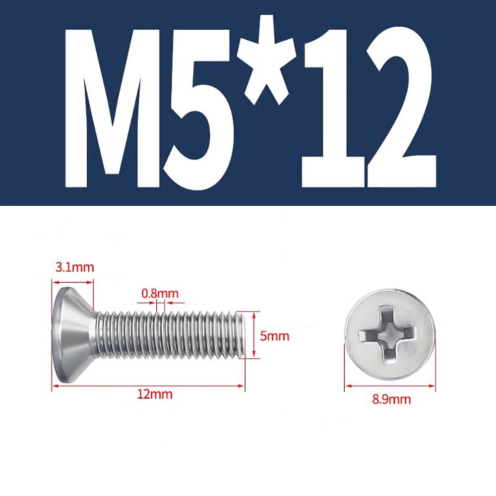 M2–M8 A4 Stainless Steel Phillips Countersunk Screws – Marine Grade, DIN 965, Fully Threaded (3–100mm)