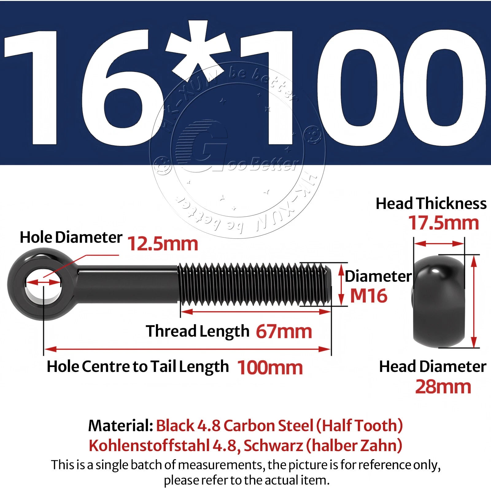 Eye Bolts Threaded Rings 4.8 Carbon Steel Catenary Wire Hanging Eyelet Screws