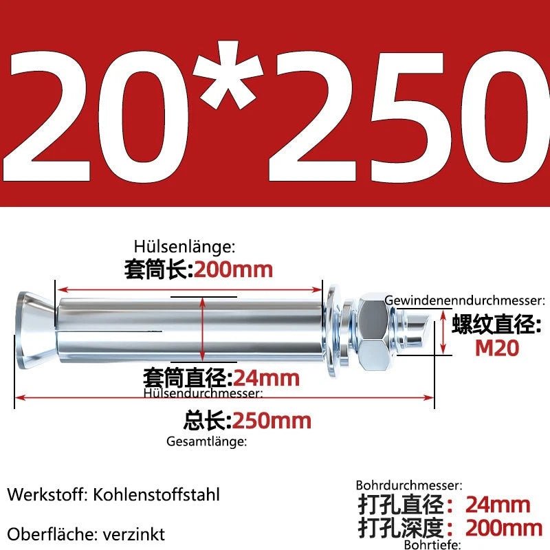 Sleeve Anchor Expansion Bolts for Concrete – Galvanised Carbon Steel M6 to M20 - HomeDIYer