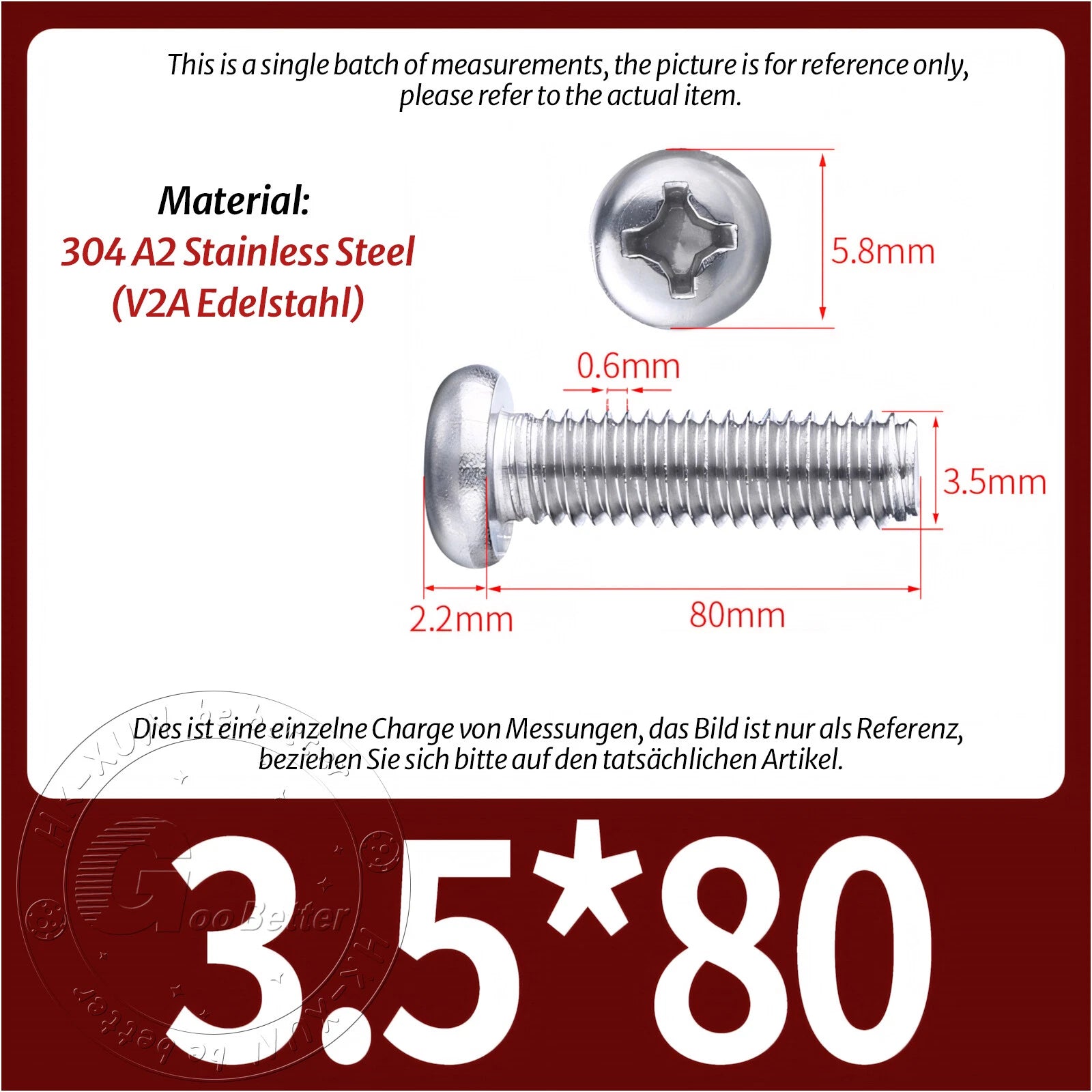 M3 M3.5 Phillips Pan Head Machine Screws – A2 Stainless Steel DIN 7985H (3–180mm Lengths)