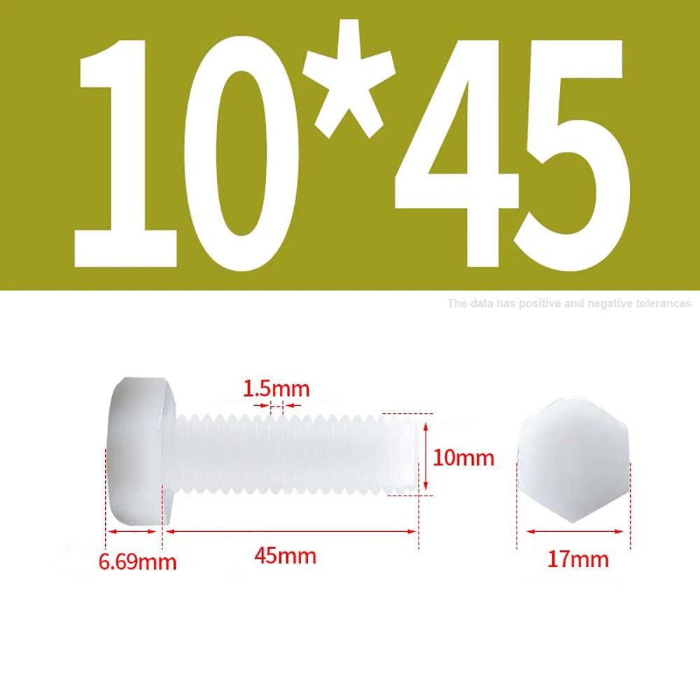 M3–M12 White Nylon Hex Bolts | Plastic Hexagon Head Machine Screws DIN 933