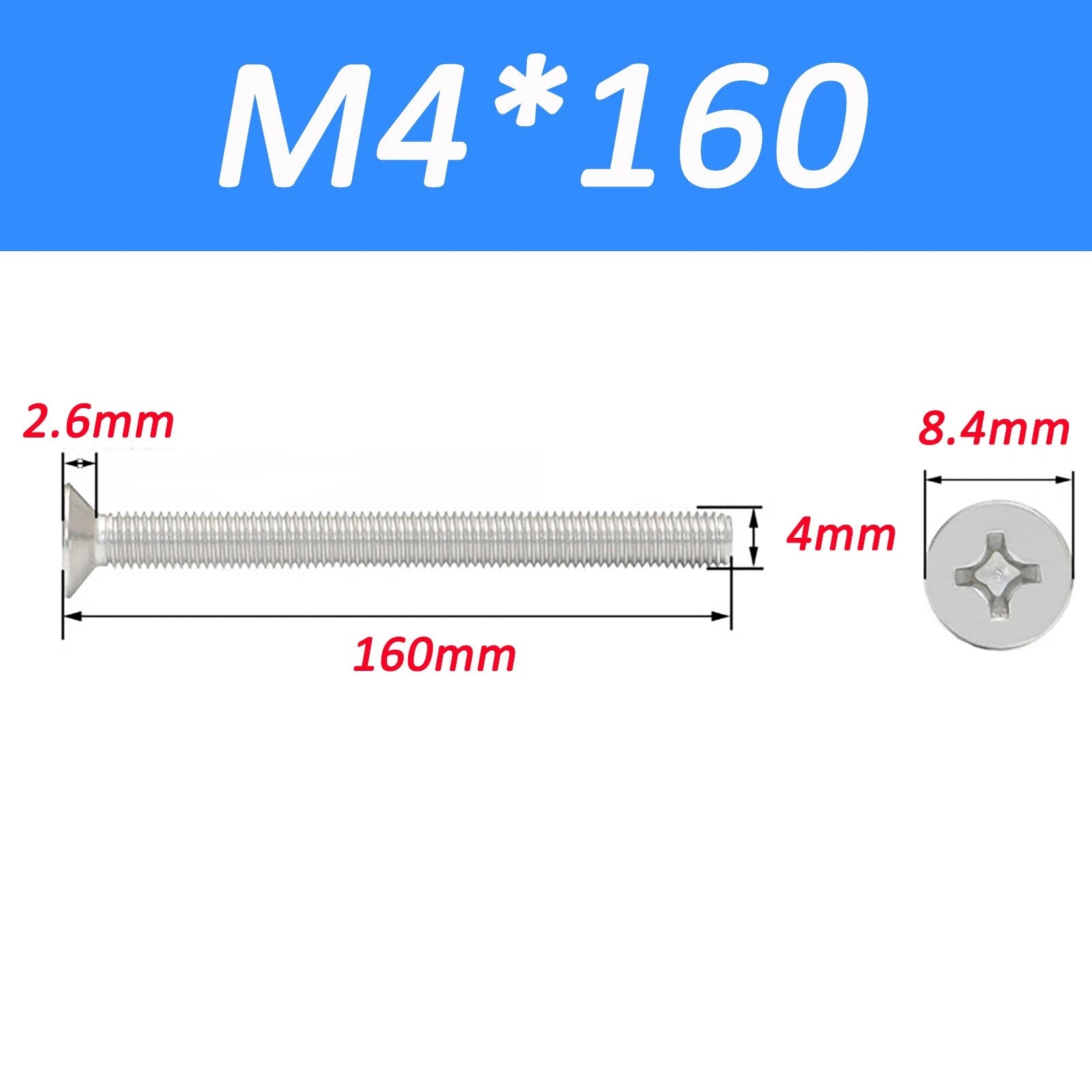 A2 Stainless Steel Countersunk Phillips Machine Screws DIN 965 — Extra Long M2–M12