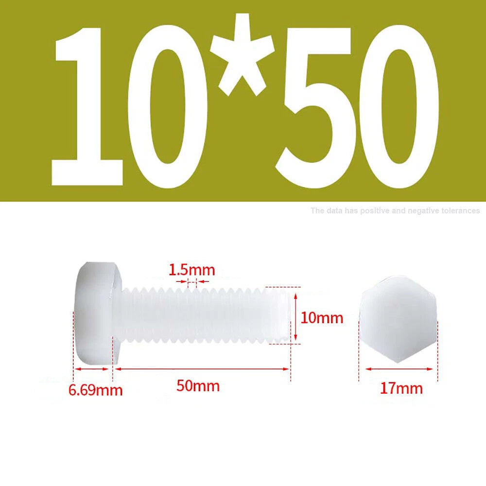 M3–M12 White Nylon Hex Bolts | Plastic Hexagon Head Machine Screws DIN 933