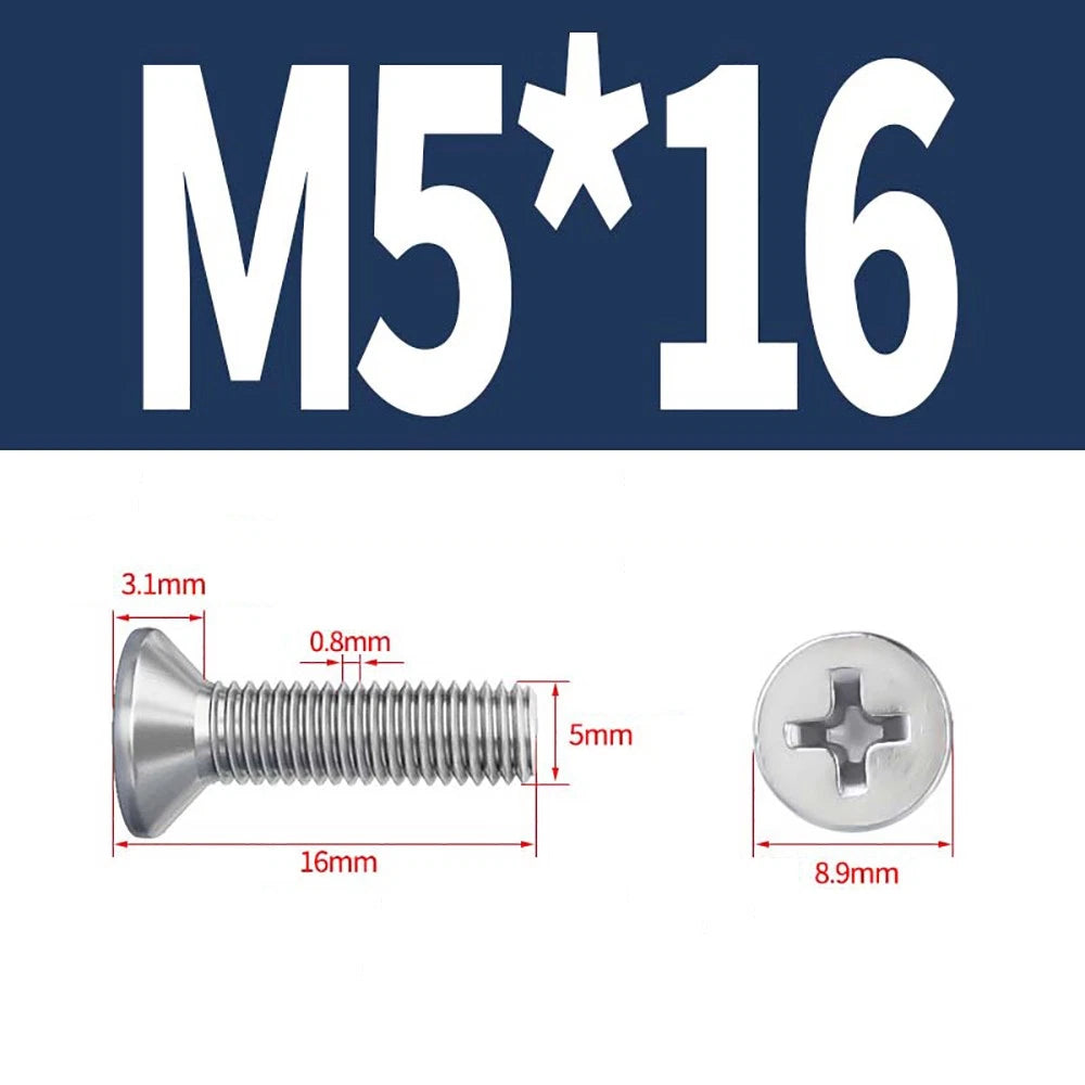 M2–M8 A4 Stainless Steel Phillips Countersunk Screws – Marine Grade, DIN 965, Fully Threaded (3–100mm)