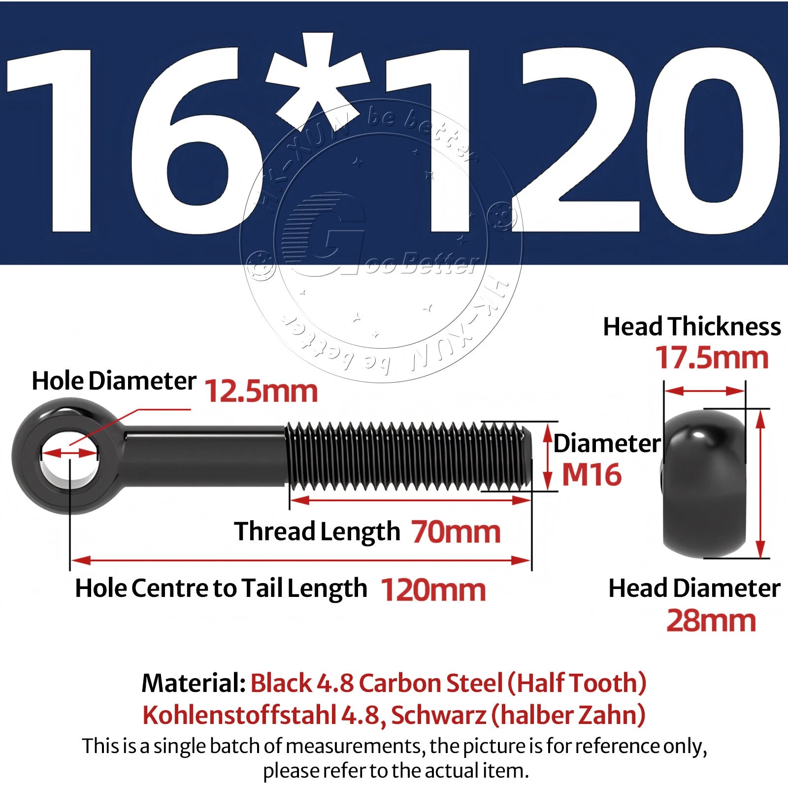 Eye Bolts Threaded Rings 4.8 Carbon Steel Catenary Wire Hanging Eyelet Screws