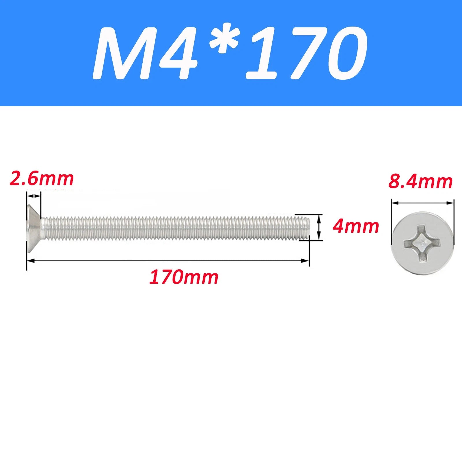 A2 Stainless Steel Countersunk Phillips Machine Screws DIN 965 — Extra Long M2–M12