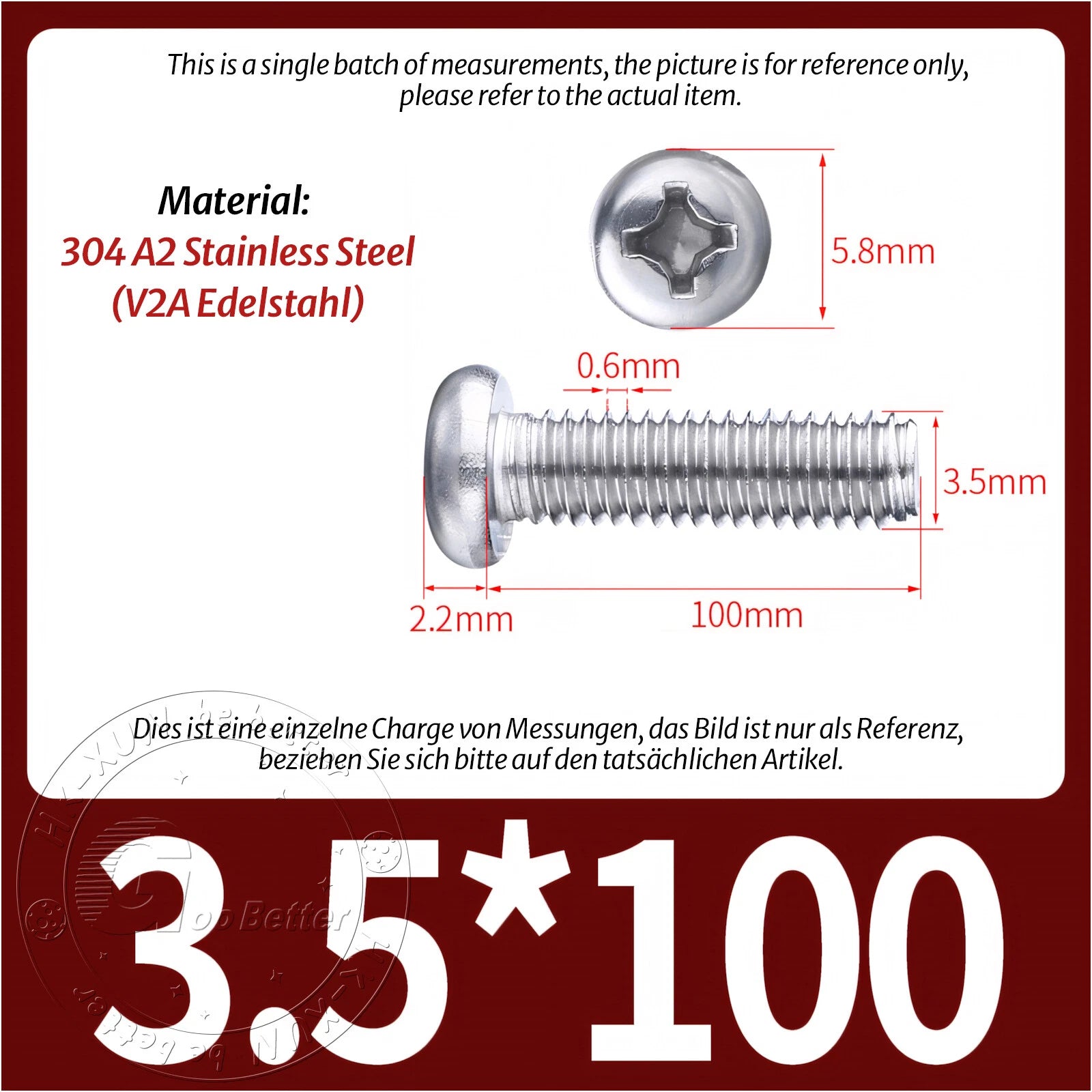 M3 M3.5 Phillips Pan Head Machine Screws – A2 Stainless Steel DIN 7985H (3–180mm Lengths)
