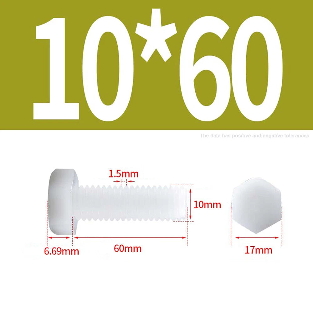 M3–M12 White Nylon Hex Bolts | Plastic Hexagon Head Machine Screws DIN 933