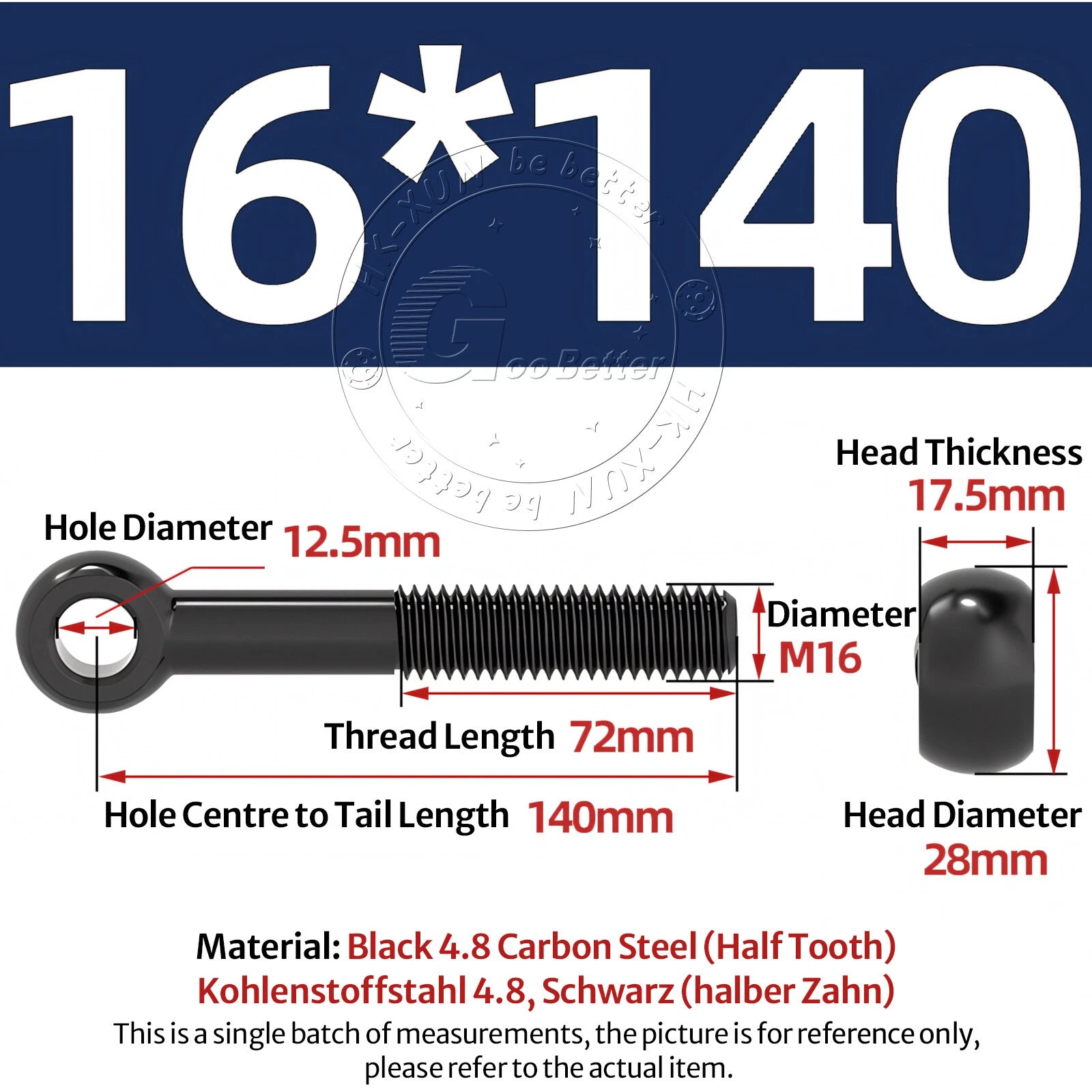 Eye Bolts Threaded Rings 4.8 Carbon Steel Catenary Wire Hanging Eyelet Screws