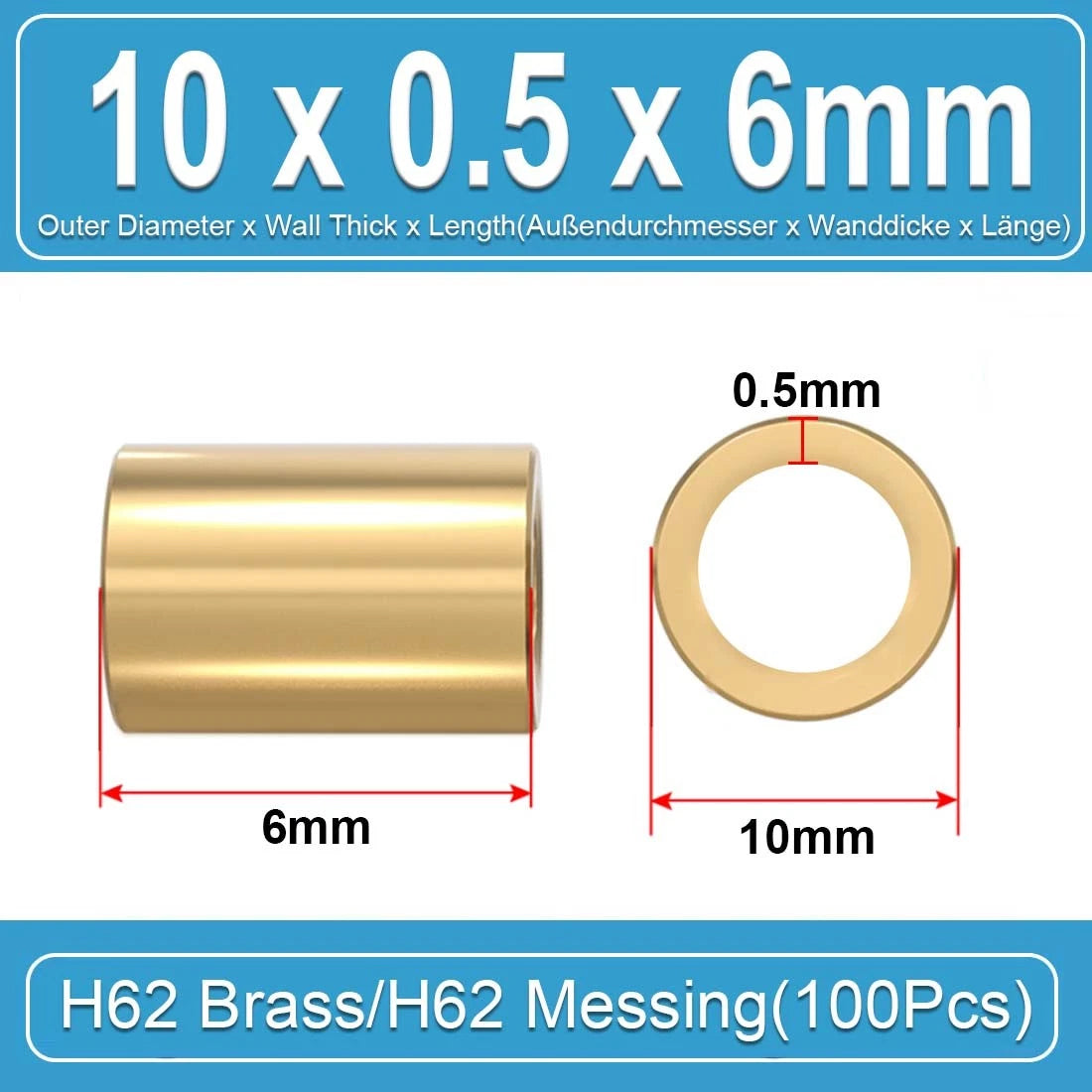 Brass Round Tube Pipe Hollow Spacers Standoff Bush Wall Thickn 0.5mm Many Sizes