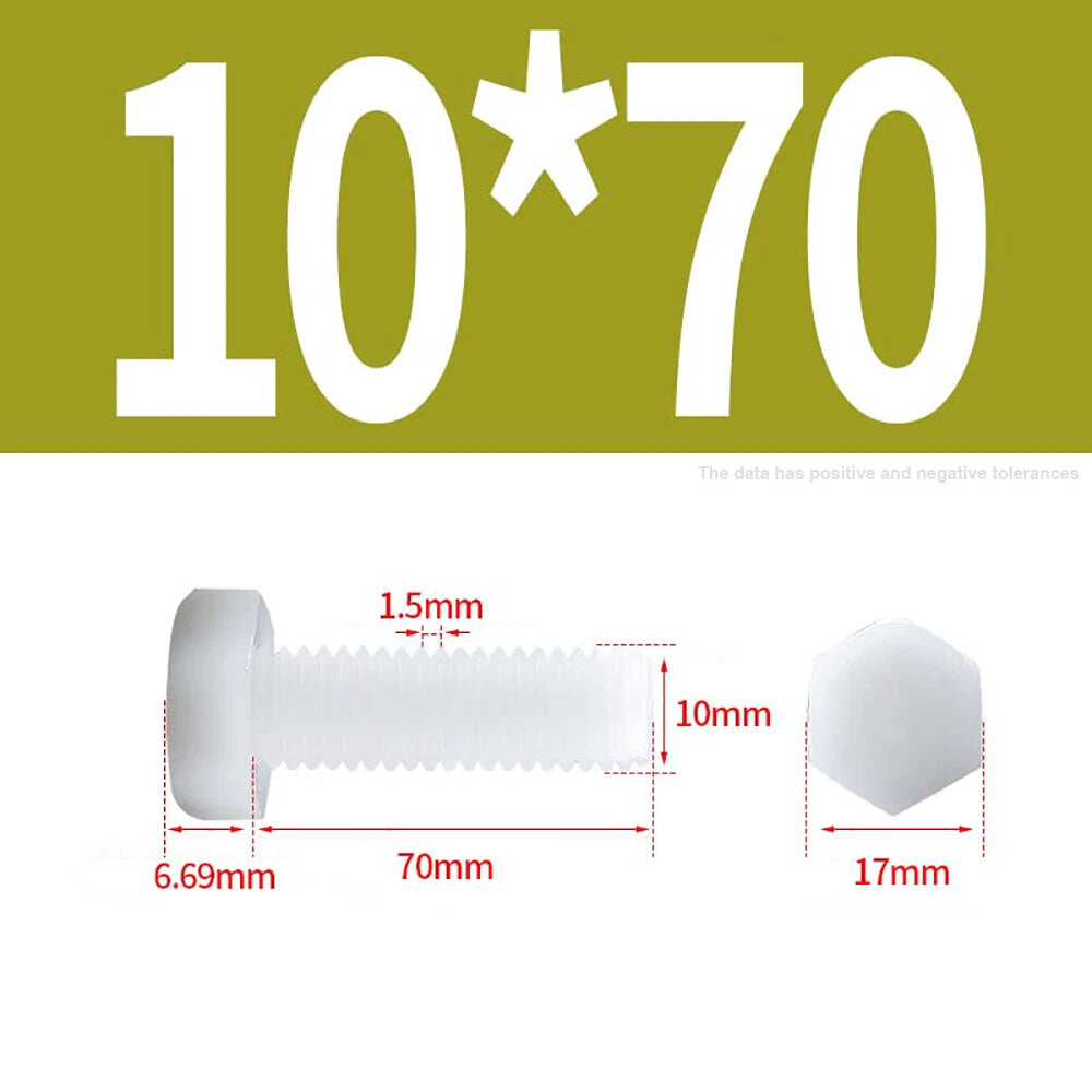 M3–M12 White Nylon Hex Bolts | Plastic Hexagon Head Machine Screws DIN 933