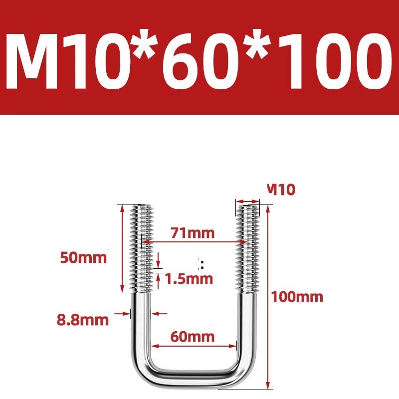 A2 304 Stainless Steel Square U - Bolt Clamp — M6 M8 M10 M12, Multiple Lengths - HomeDIYer